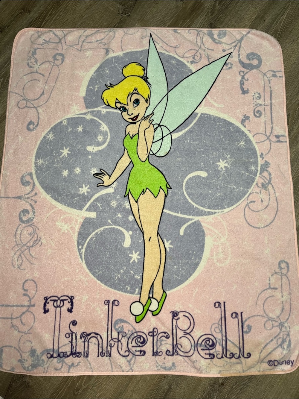Vintage Disney Tinkerbell Purple Pink Fleece Throw Blanket 48x58” Fairy